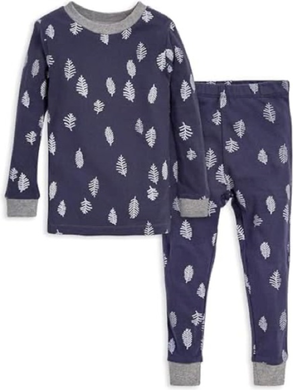Burt's Bees Navy and White Leaf Print Kids Pajama Set